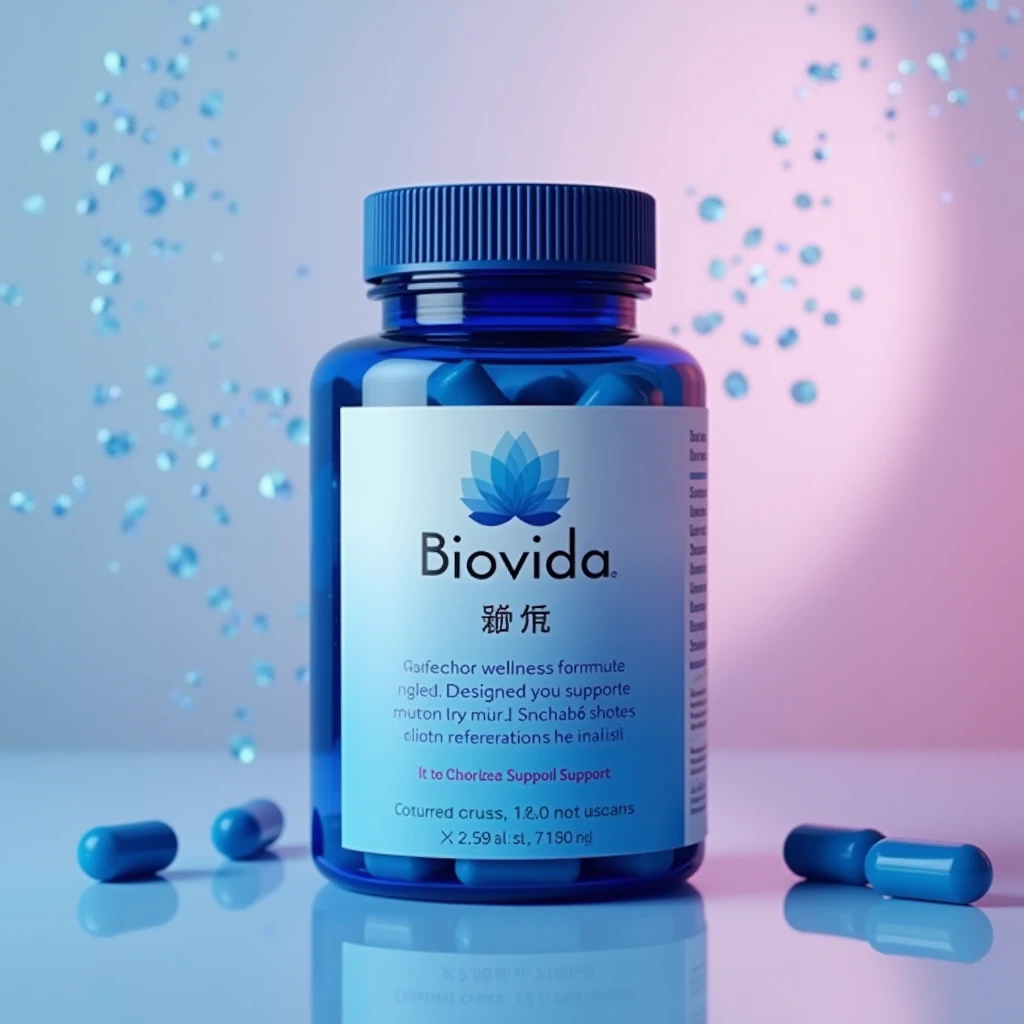 Biovida dietary supplement bottle with ocean blue gradient label